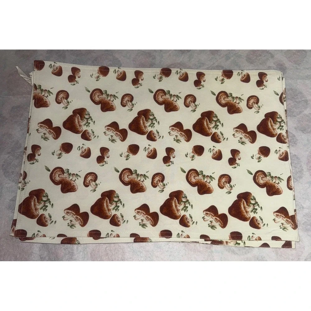 8 Mushroom Print Rectangular Fabric Placemat Kitchen Dining Table Decor